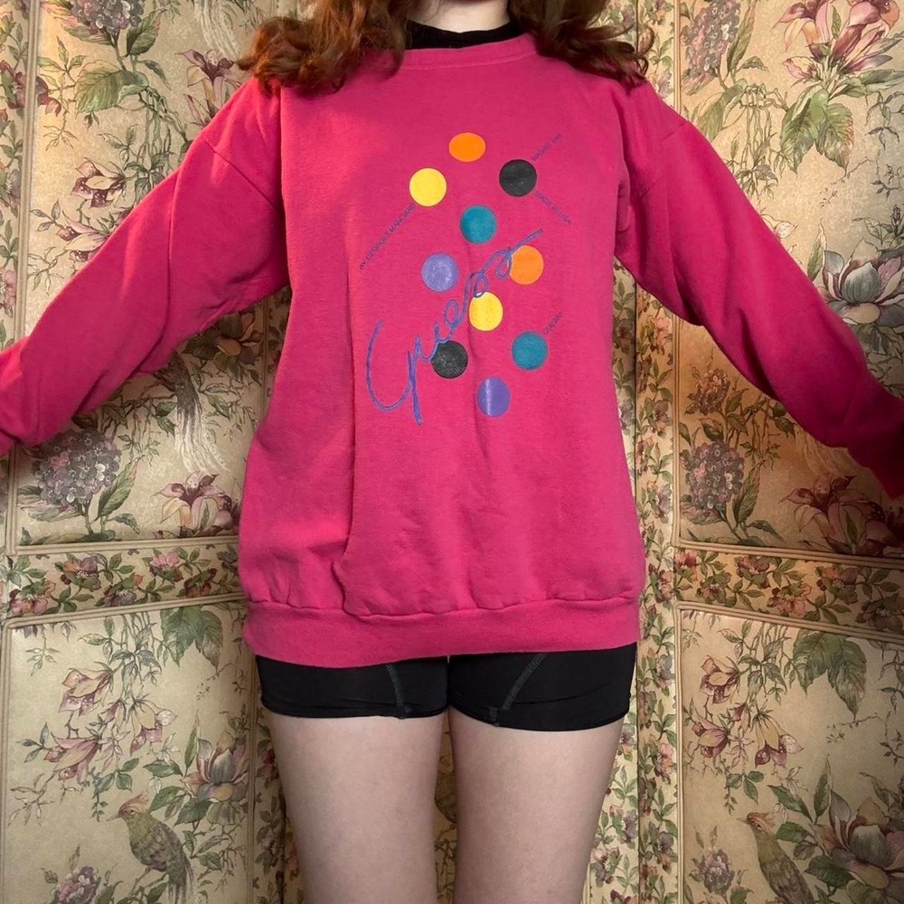 Vintage Guess Crewneck Sweatshirt 90s Pink Georges Marciano One Size Made in USA